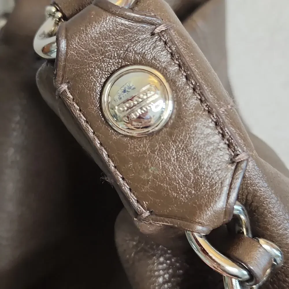 COACH CARLY F1073-F15251 Dark Brown Pebbled Leather Chunky Chain Purse Bag Hobo